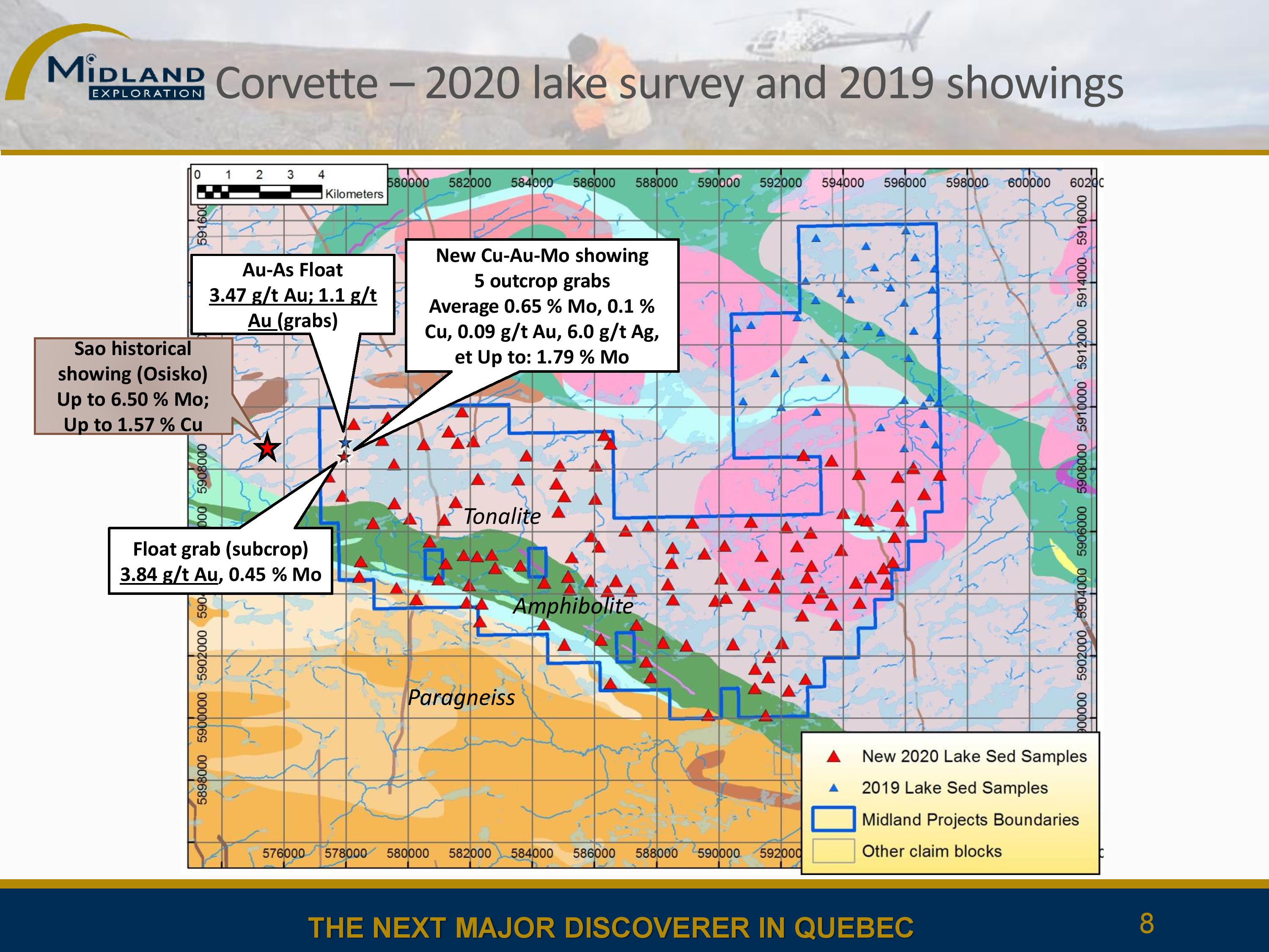 Bloc de Corvette - Indices 2019 et levé de sédiments de lacs 2020