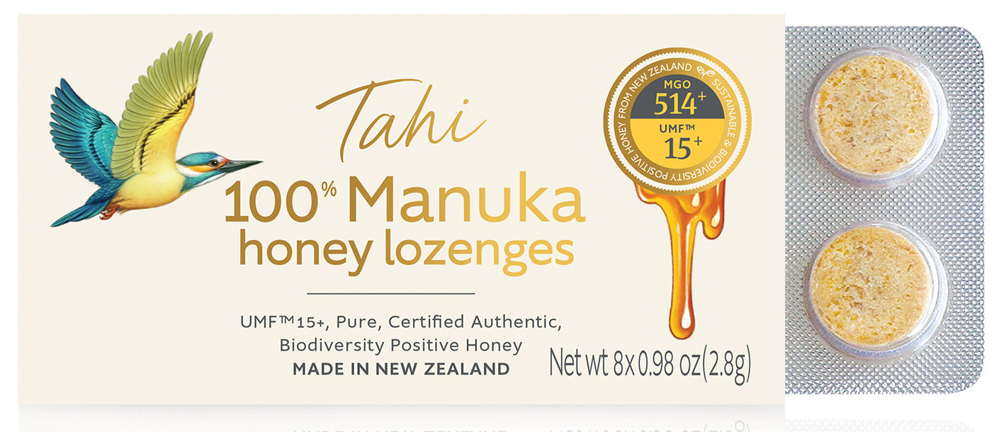 Tahi Manuka lozenges, which has a delicious soothing with a sweet yet slightly tangy taste. Tahi Manuka honey lozenges are 100 percent UMF™ 15+ Manuka honey with no added water, sugar, or anything artificial. Tahi lozenges are the only ones made from 100 percent honey and UMG 15+.
