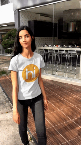 girl walking in hi tshirt