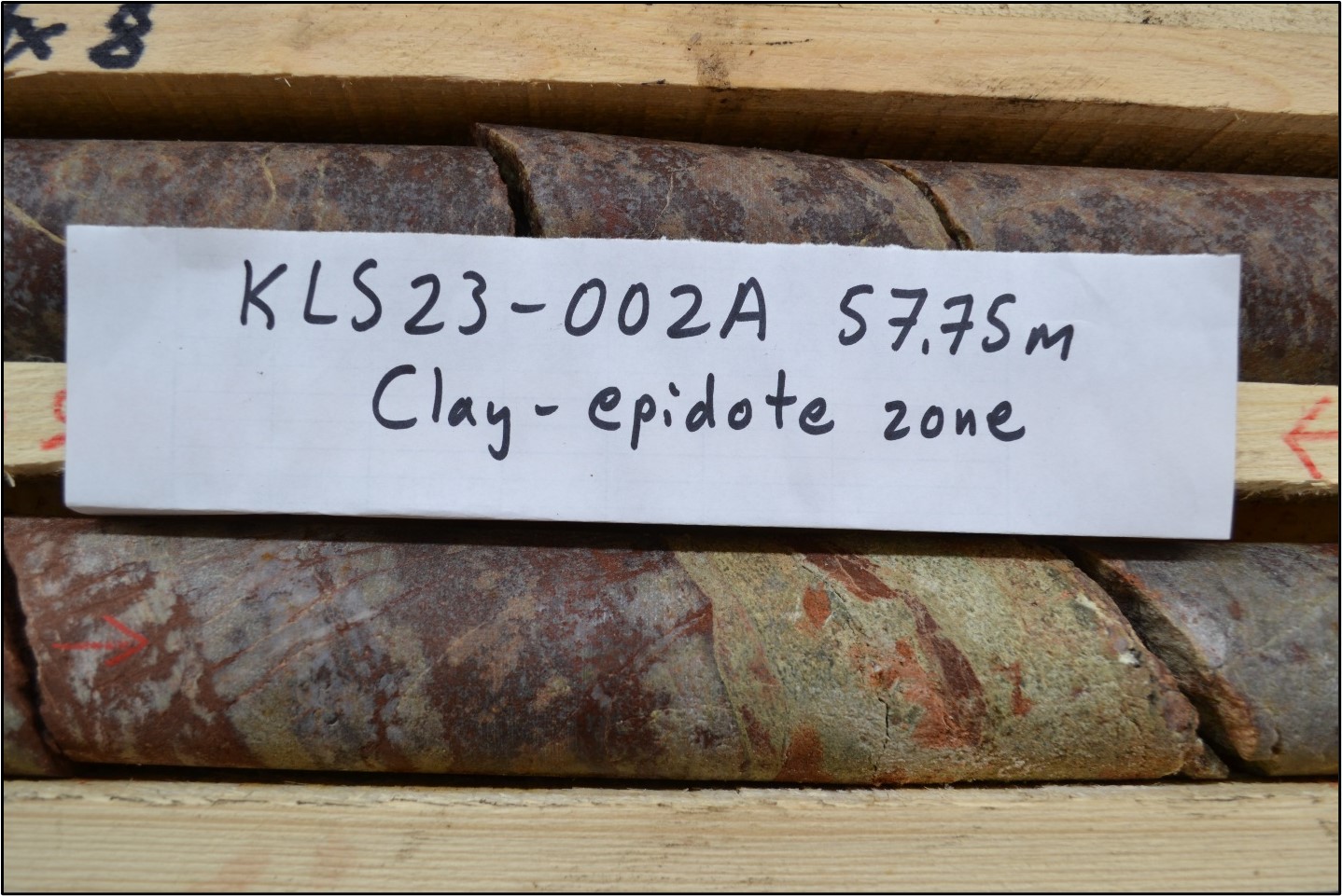 A photo of DDH KLS23-002A (57.75m depth) Clay-Epidote Zone