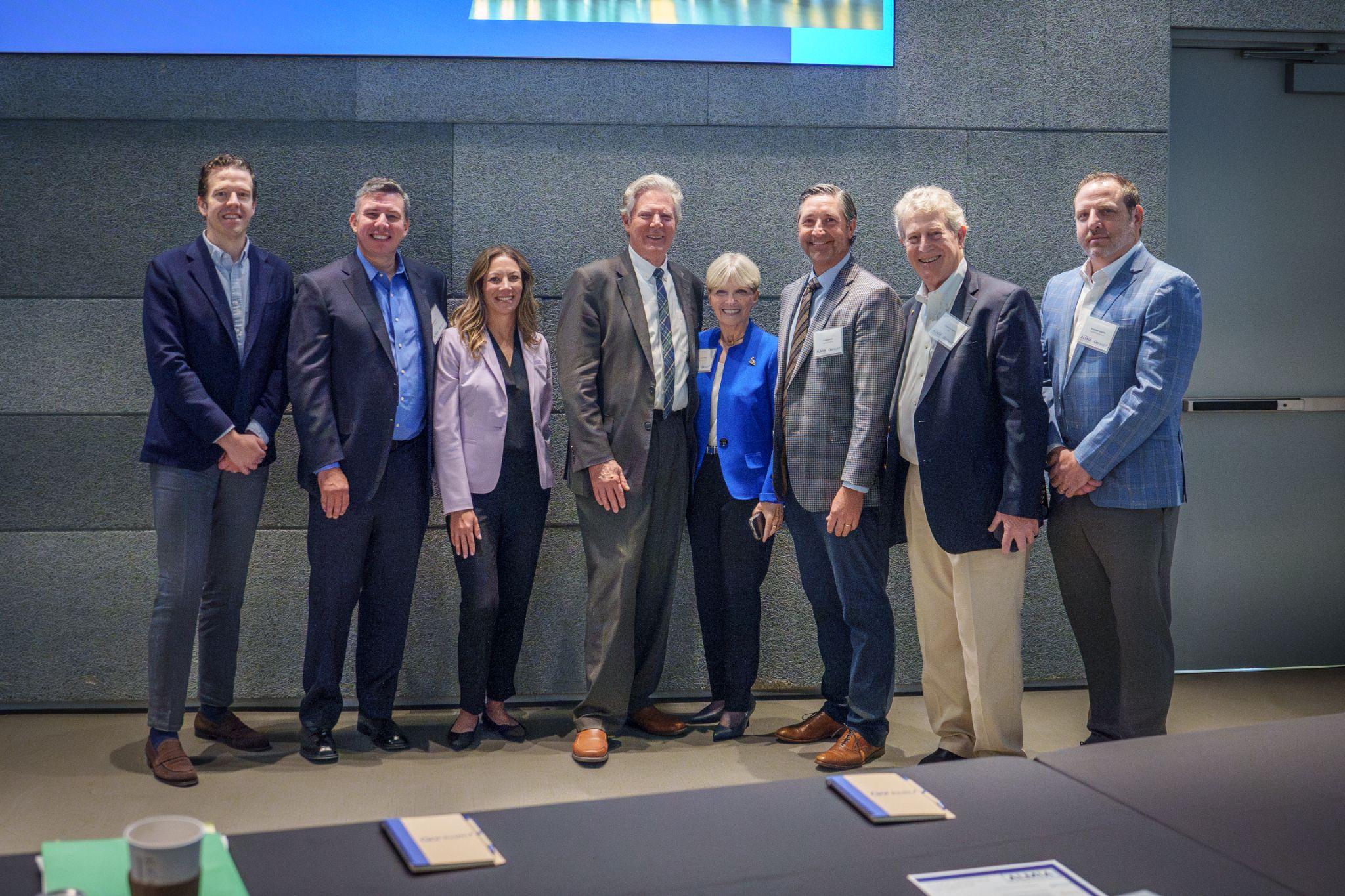 Attendees in photo (left to right): Hunt Bascom, SVP, Quality at Spring Venture Group; Bradley Burd, ALMIA President and GoHealth General Counsel; Laurie Poulos, Vice President, General Counsel and Chief Compliance Officer at TRANZACT; Frank Pallone, Jr.,NJ Congressman; Terrie Rizzo, Former Florida Democratic Party Chair; Al Boulware, General Counsel and Corporate Secretary at SelectQuote Insurance;  Norman Taplan, Chairman of NTG Consultants and President of Taplin & Associates; Stephen Kaplan, Health Plan One LLC, attend the ALMIA Conference in Chicago, Illinois on August 16, 2024. Photo by Jon Cole, Jon Cole Media.