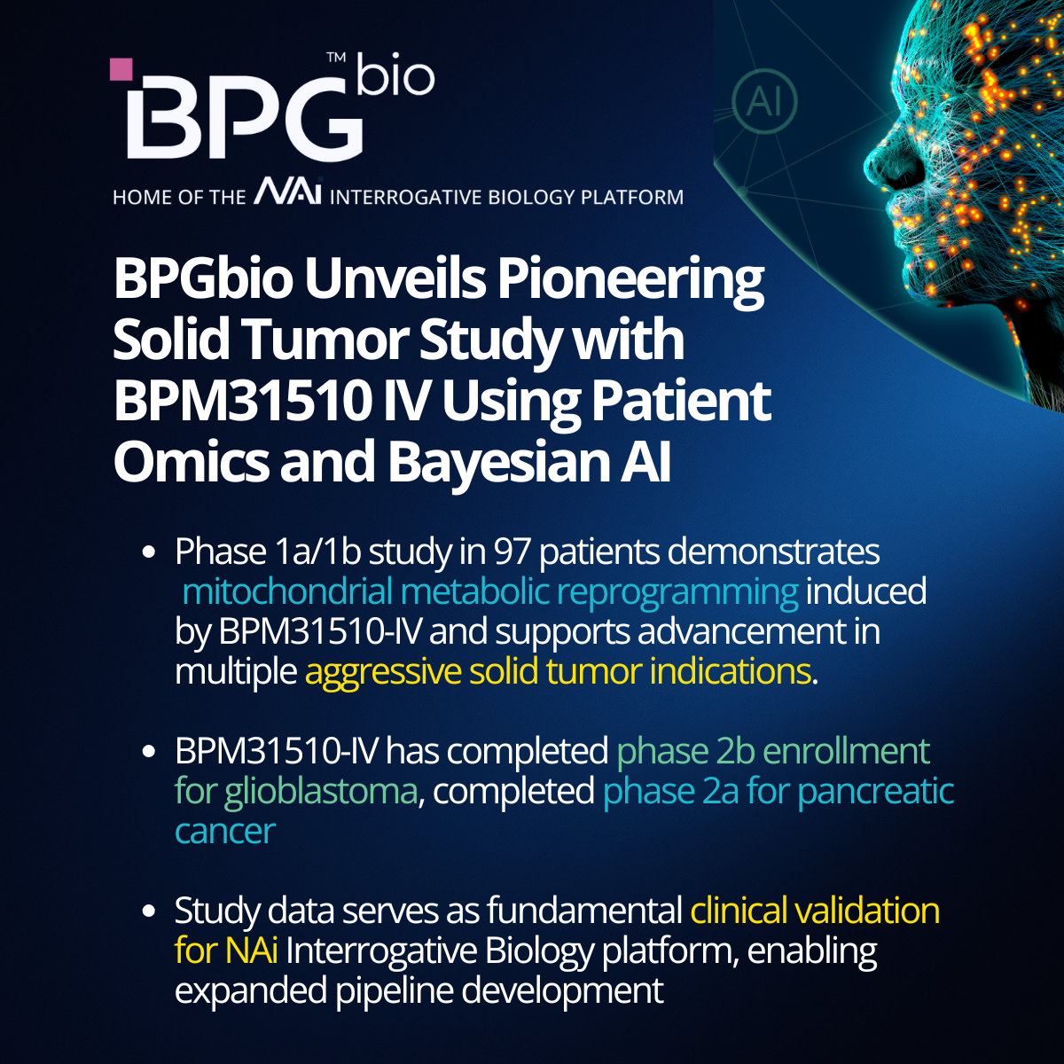 BPGbio bpm31510 phase1a1b solid tumor study