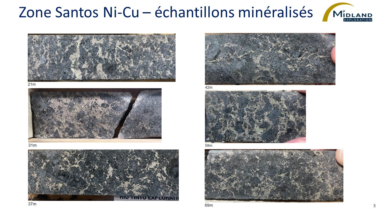 Figure 3 Zone Santos Ni-Cu – échantillons minéralisés