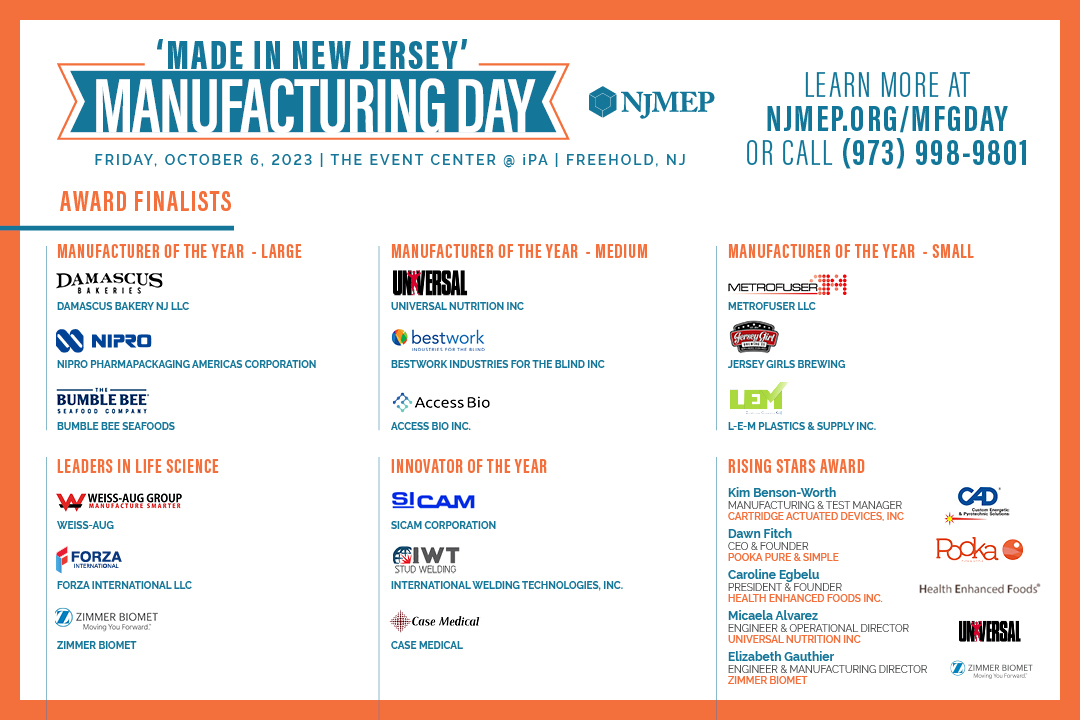 2023 'MADE in NJ' Manufacturing Day Finalists
