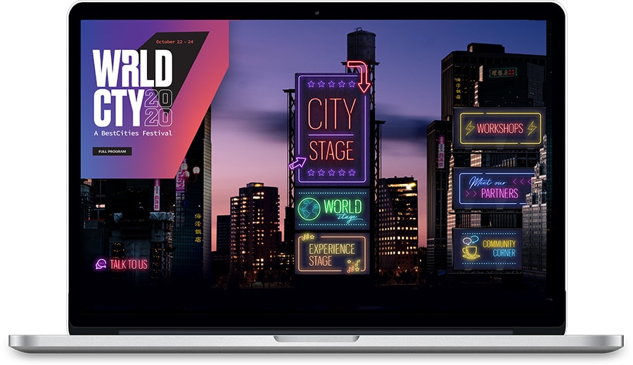 WRLDCTY is the planet's largest virtual cities festival, broadcasting from cities around the world over three days with 100+ speakers and 70+ sessions from Oct. 22 - 24, 2020.
