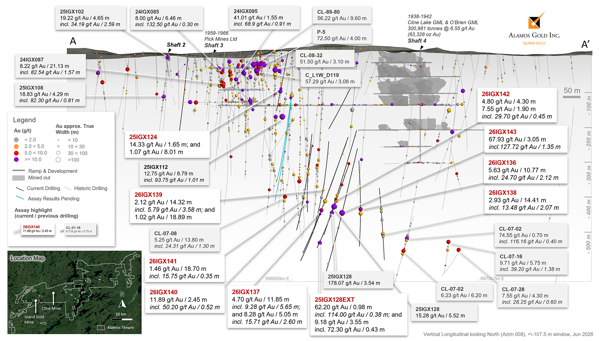 Figure 6_Cline- Pick Mines longitudinal with current & historic drilling