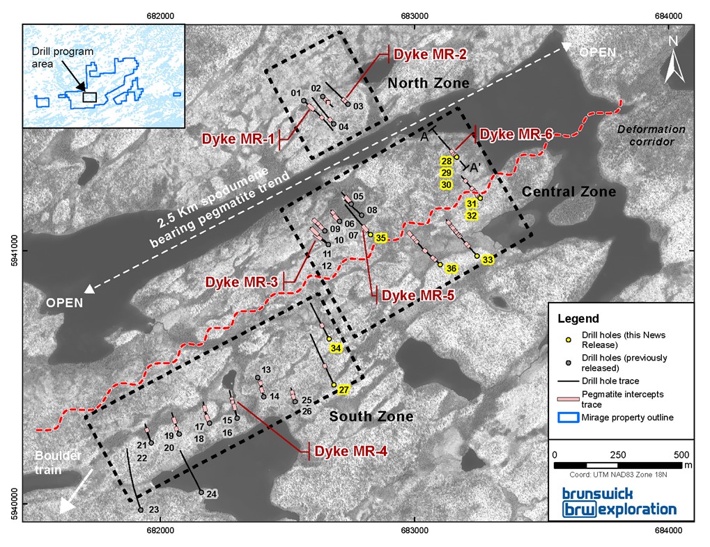 Surface Map of the Mirage Project and Drill Holes Completed to Date