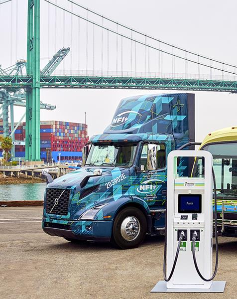 Electrify America’s ultra-fast DC charger for NFI’s heavy-duty Class 8 trucks at the Port of Los Angeles.