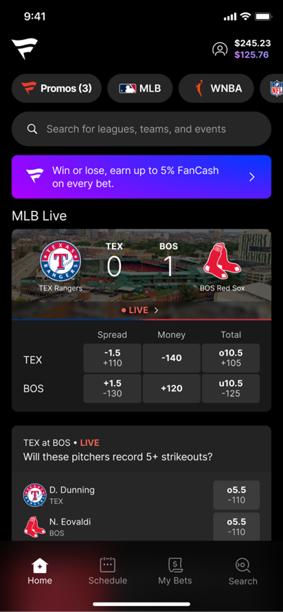 Fanatics Sportsbook App Discover Page