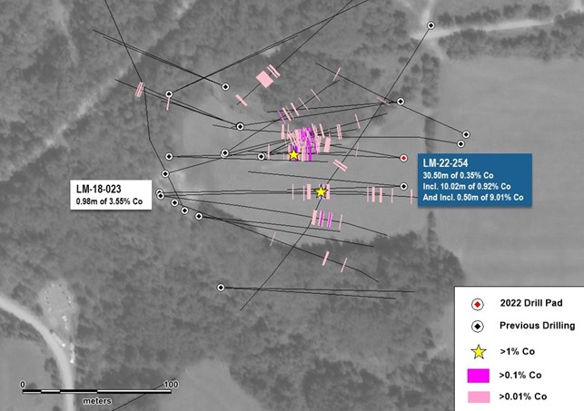 Collar Locations and Drill Traces at the Langis Project