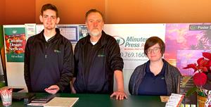 Meet the team of the Minuteman Press franchise, Rockwall, Texas – L-R: Tyler, Frank, and Stephanie.