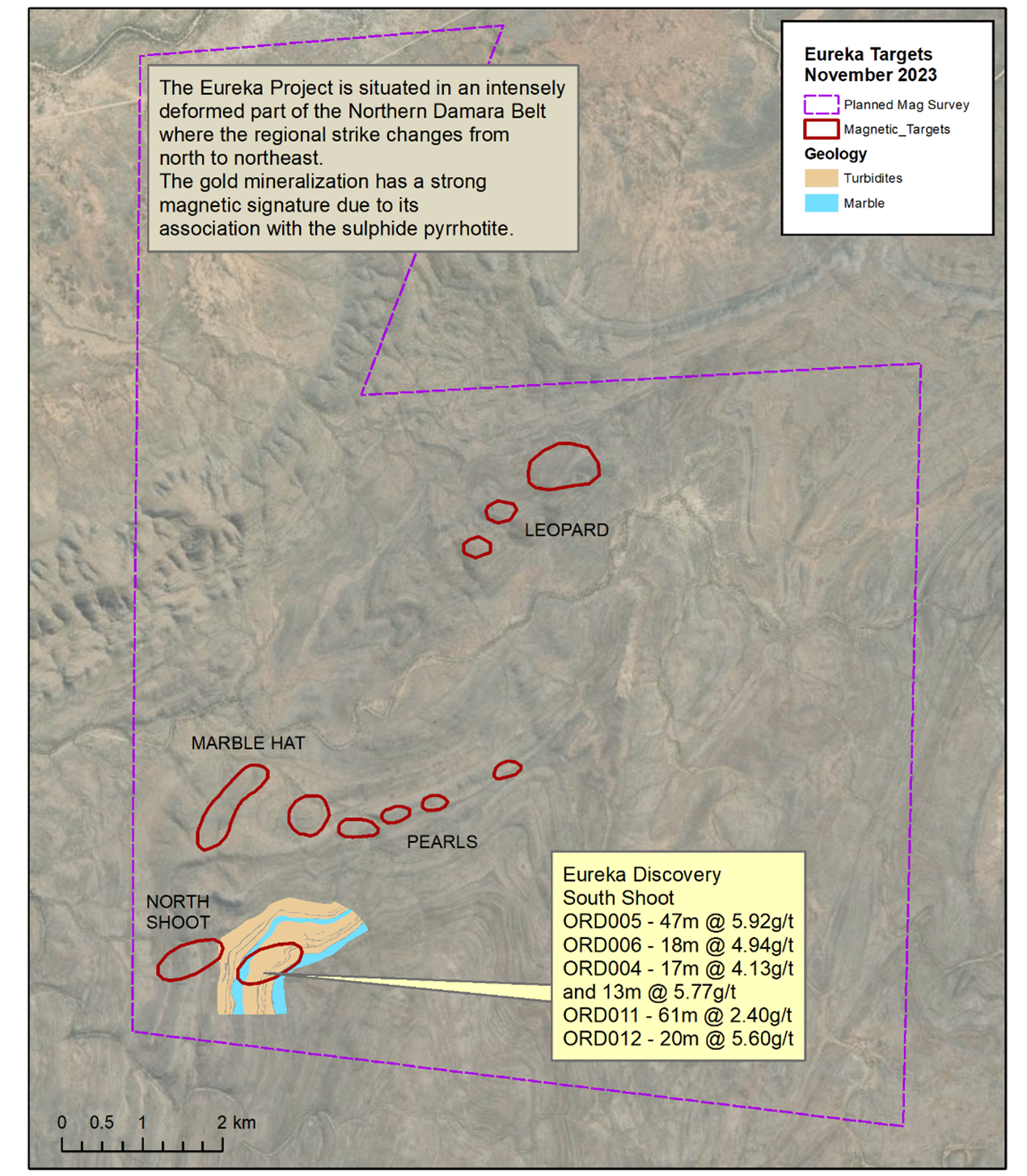 District Scale Map of Eureka Property with Magnetic Targets