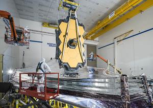 For the last time on Earth, the James Webb Space Telescope’s sunshield was deployed and tensioned by testing teams at Northrop Grumman in Redondo Beach, California where final deployment tests were completed. Webb’s sunshield is designed to protect the telescope from light and heat emitted from the sun, Earth, and moon, and the observatory itself. Photo Credit: NASA/Chris Gunn