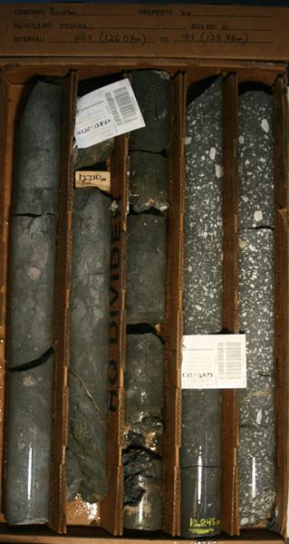 Figure 5. HQ Core from Hole HH20-03 of Semi-Massive Sulphide from 127.20m (1.47m of 706 gt Ag, 2.22 gt Au)