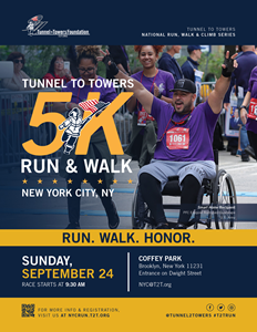 Tunnel to Towers Foundation 5K Run and Walk NYC is Sunday, September 24, 2023