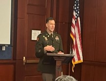 United States Army Colonel Tony Lindh, Project Manager, Soldier Survivability, Program Executive Office Soldier, addresses WPRC members