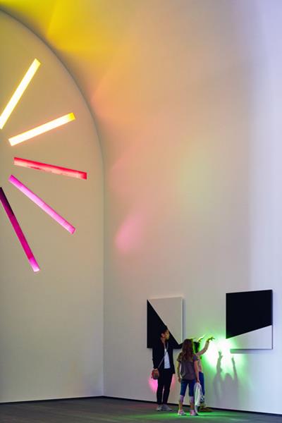 Ellsworth Kelly’s “Austin” at University of Texas Blanton Museum of Art. Photo by Leonid Furmansky. Lamberts® mouth-blown art glass in a rainbow of colors creates a play of color and light. 