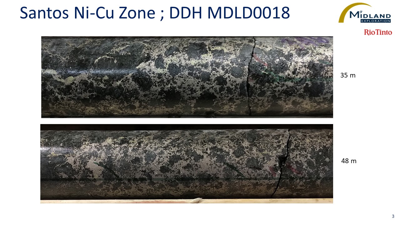 Figure 3 Santos Ni-Cu Zone; DDH MDLD0018