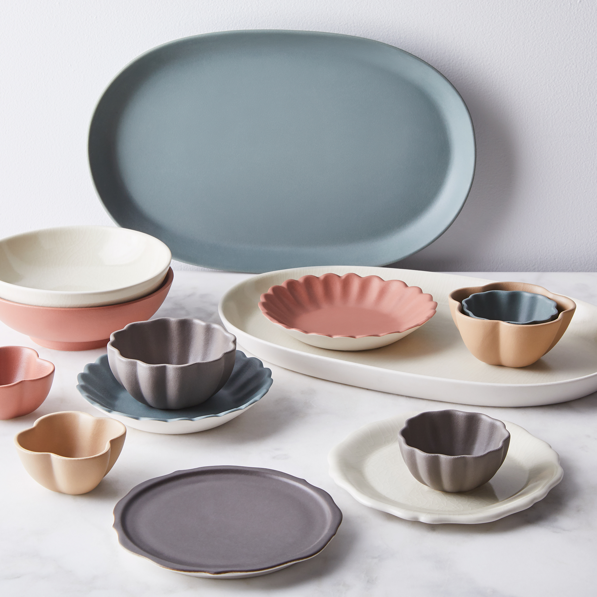 Handmade French Petal Bowls at Food52:
$46–$56
Sand, teak, charcoal, brick
