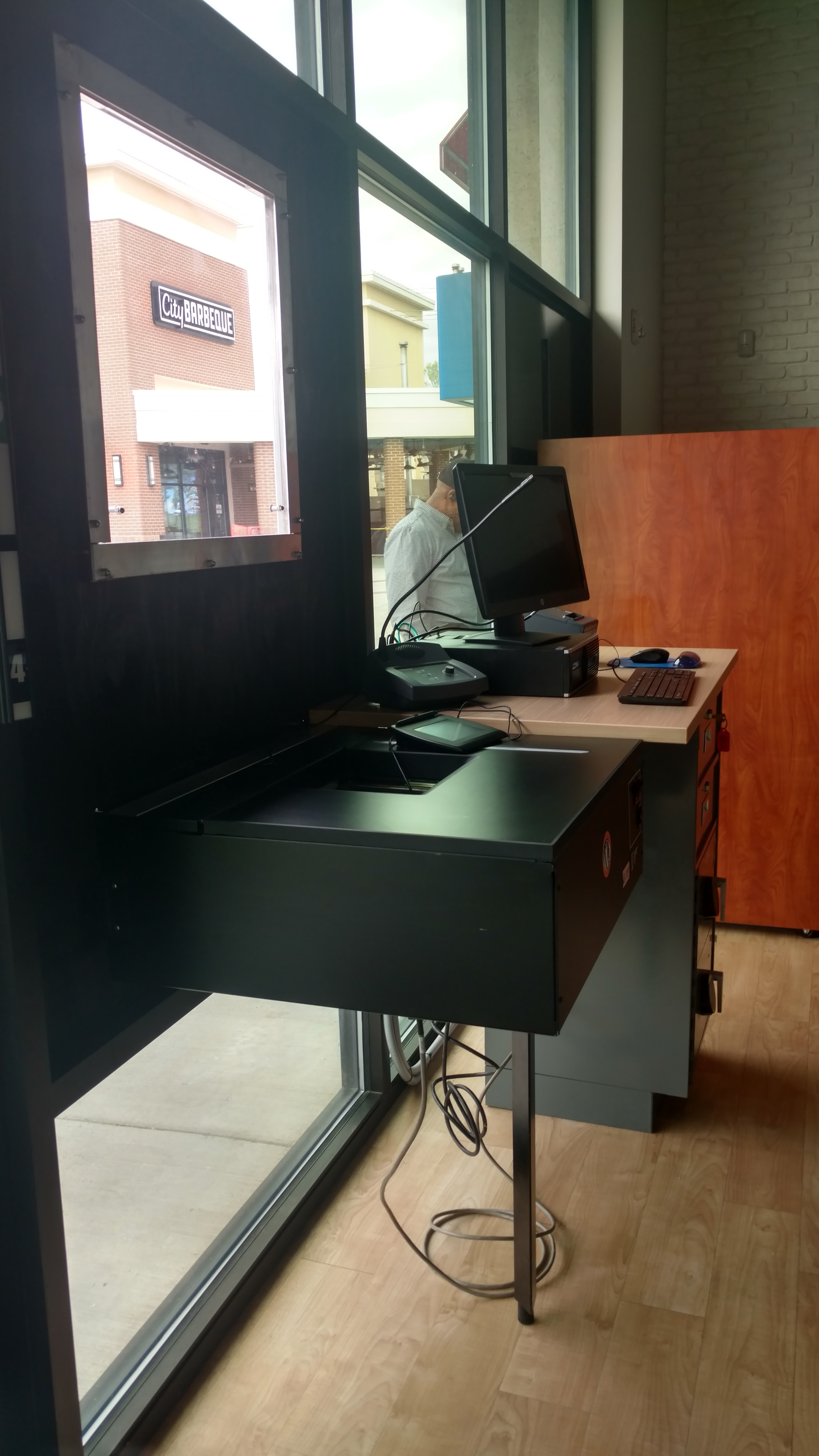 Interior view of new walk-up window at Sharonview Federal Credit Union's University branch in Charlotte, N.C.