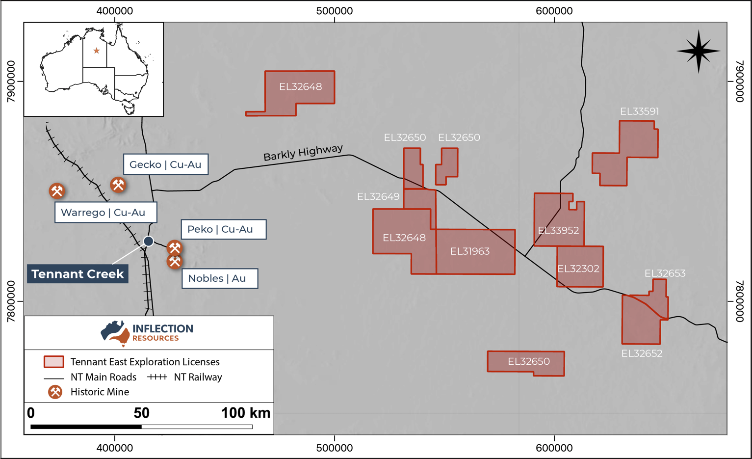 Location map of the Tennant East exploration licenses and major copper-gold and gold mines image