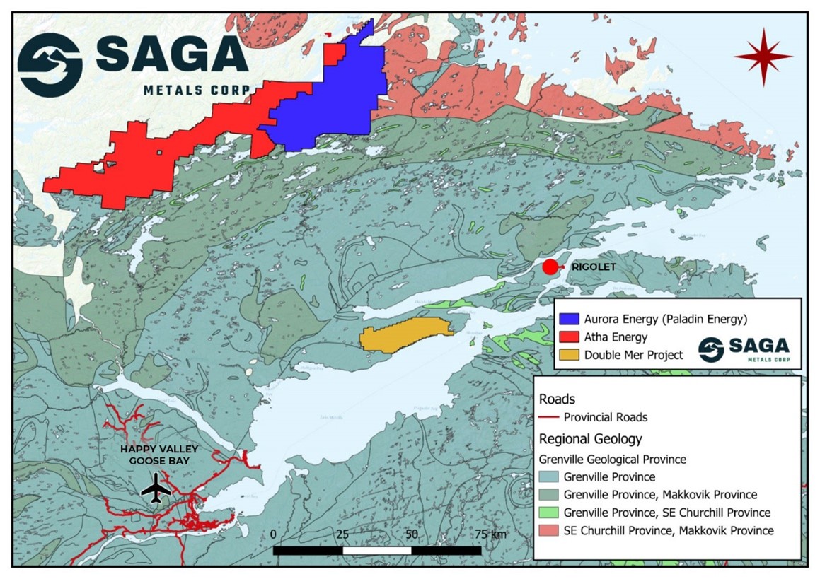 Regional map of the Double Mer Uranium Project in Labrador, Canada