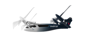 Rendering of Overair Butterfly eVTOL aircraft transitioning from vertical to forward flight 