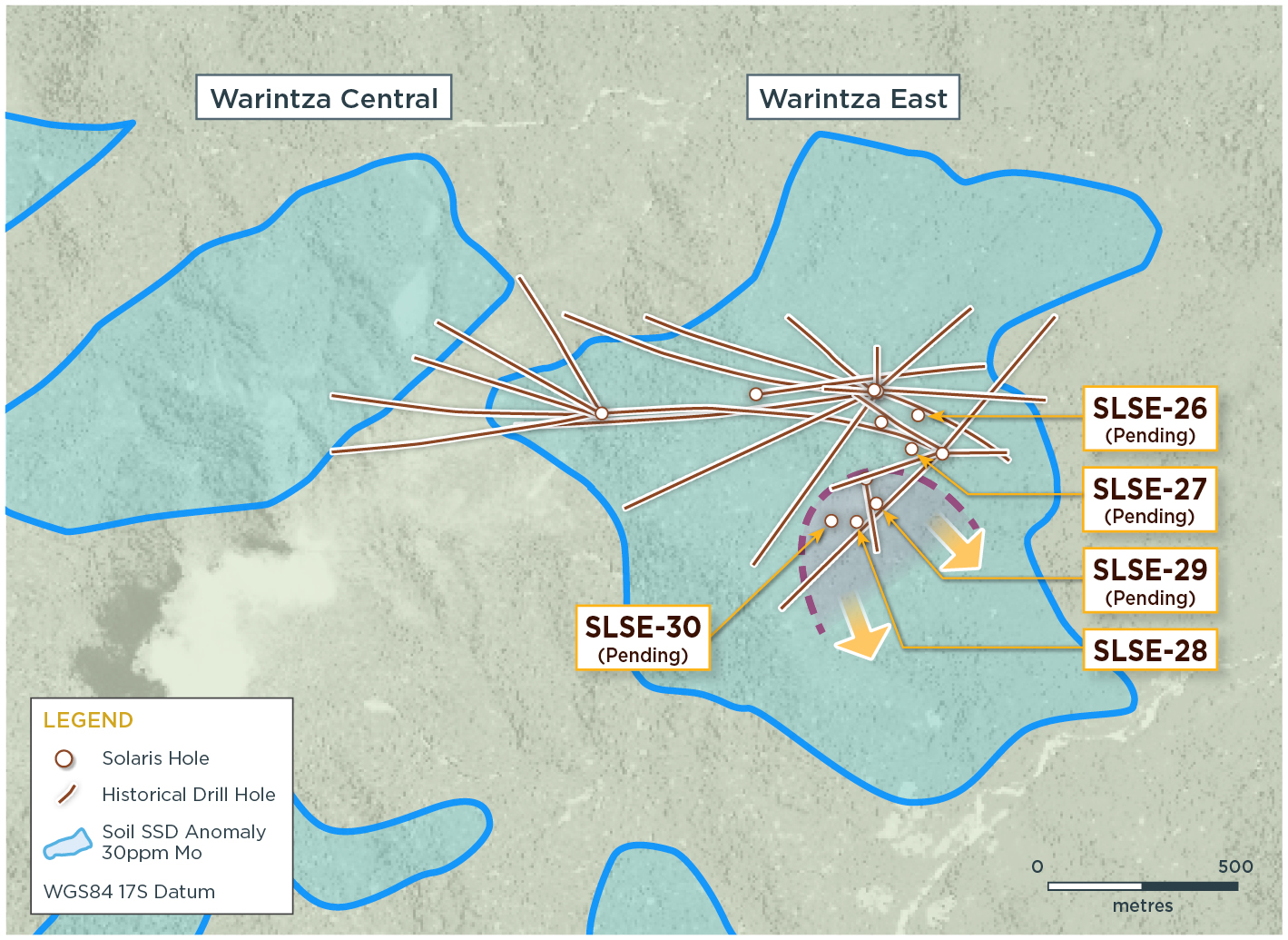 Figure 1 – Plan View of Warintza East Drilling Released to Date