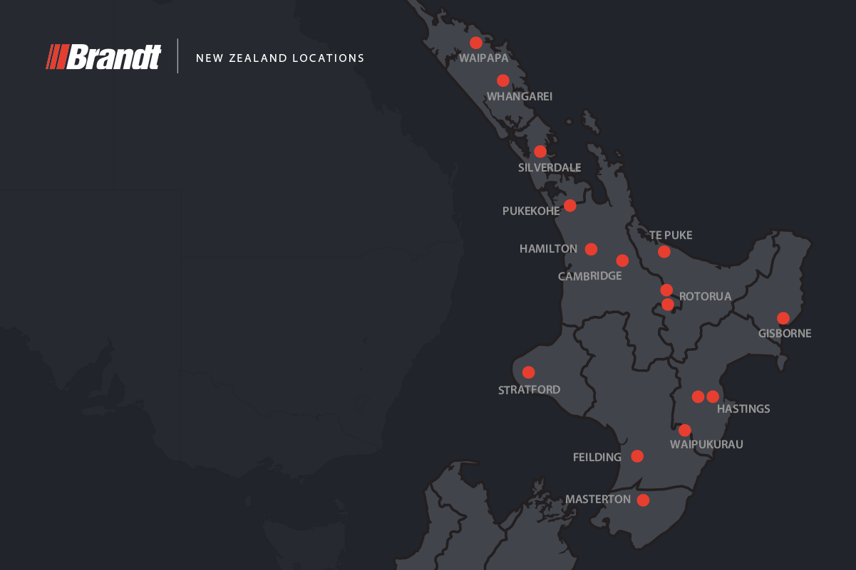 A map showing all of Brandt's operating locations as of June, 2023