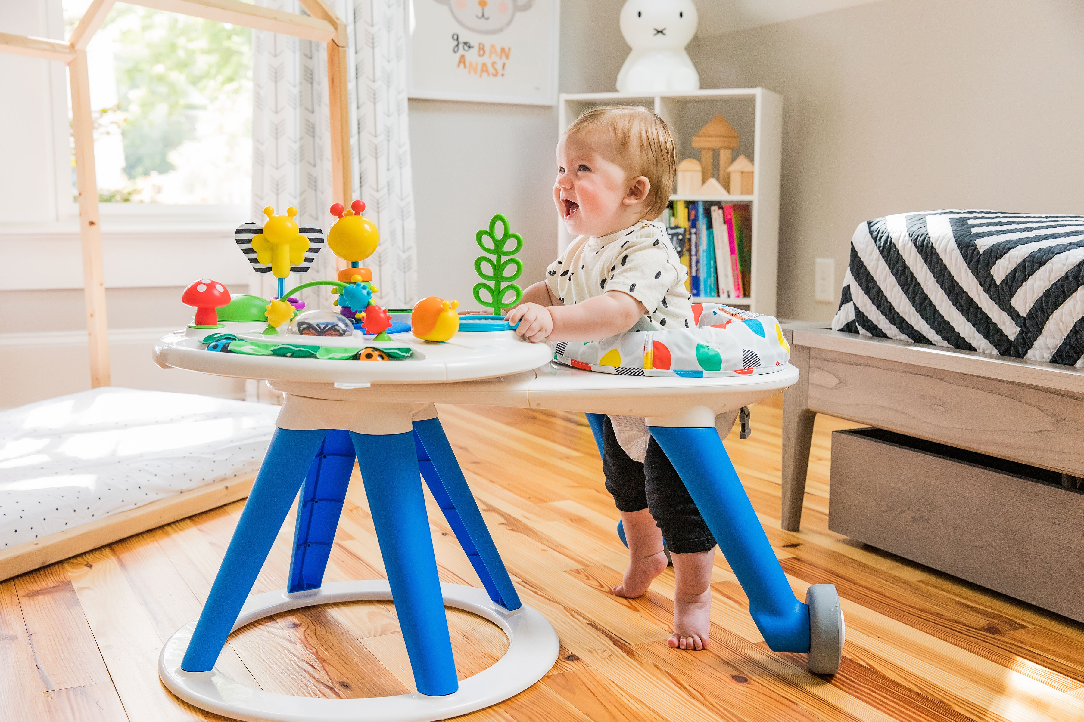 “Designed to cultivate curiosity as baby grows, the activity center helps mom introduce baby to the sights, sounds, and textures of nature and its unique 4-in-1, 360° design promotes movement, occupational dexterity, and cognitive development as baby grows,” said Franco Lodato, SVP global design and innovation at Kids2. 