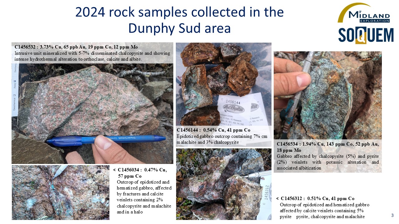 Figure 3 2024 Rock samples collected in the Dunphy Sud area