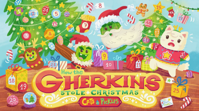 Santa.com today launched a new Yuletide Advent Calendar, How the Gherkins Stole Christmas, based on the wildly popular Cats vs. Pickles franchise. Packed with feline fun, pickle hijinks and exciting cliffhangers, the story will roll out in 25 pickle-tastic chapters that will captivate kids and keep families laughing together as the big day approaches. The animated Christmas countdown calendar comes courtesy of an exclusive partnership between Grom's Curiosity Ink Media and toy giant Cepia LLC. Entertainment