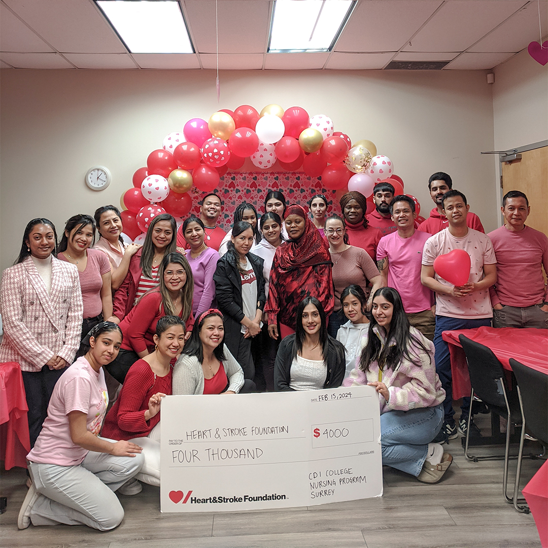 The CDI College Surrey campus Practical Nursing students donated a total of $4,000 to the Canadian Heart & Stroke Foundation.