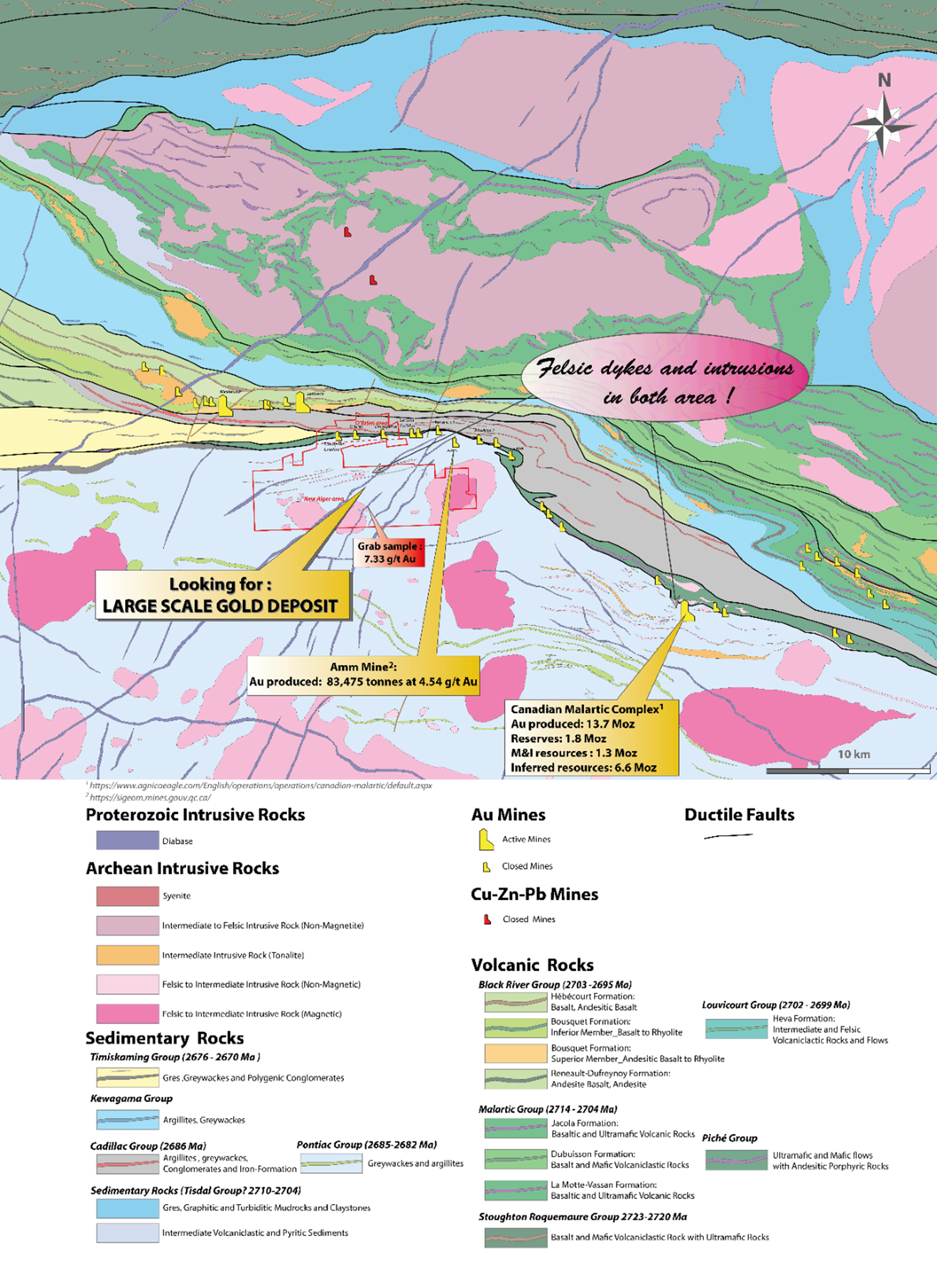 Carte géologique de l'Abitibi illustrant le potentiel aurifère des sédiments du groupe de Pontiac