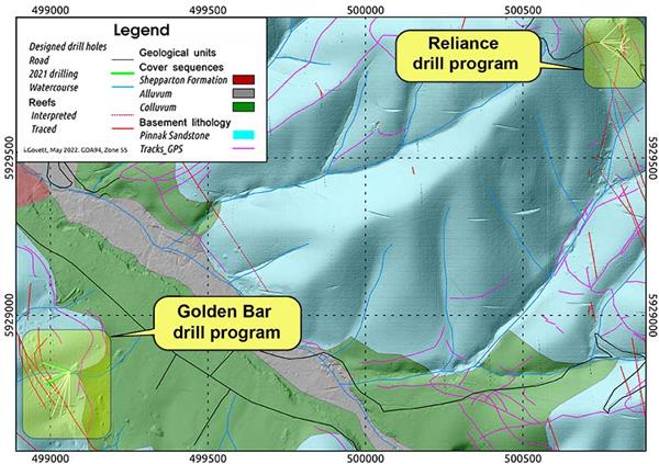 Figure 3 Relative prospect map of Reliance and Golden Bar drill programs at EL6194