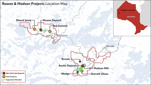 Madsen and Rowan projects location map