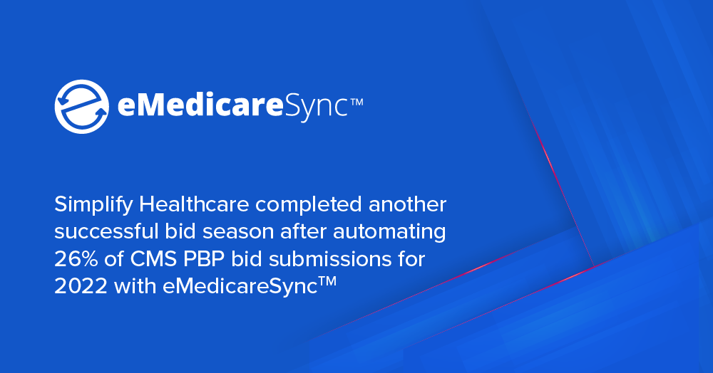 Simplify Healthcare completed another successful bid season after automating 26% of CMS PBP bid submissions for 2022 with eMedicareSync™
