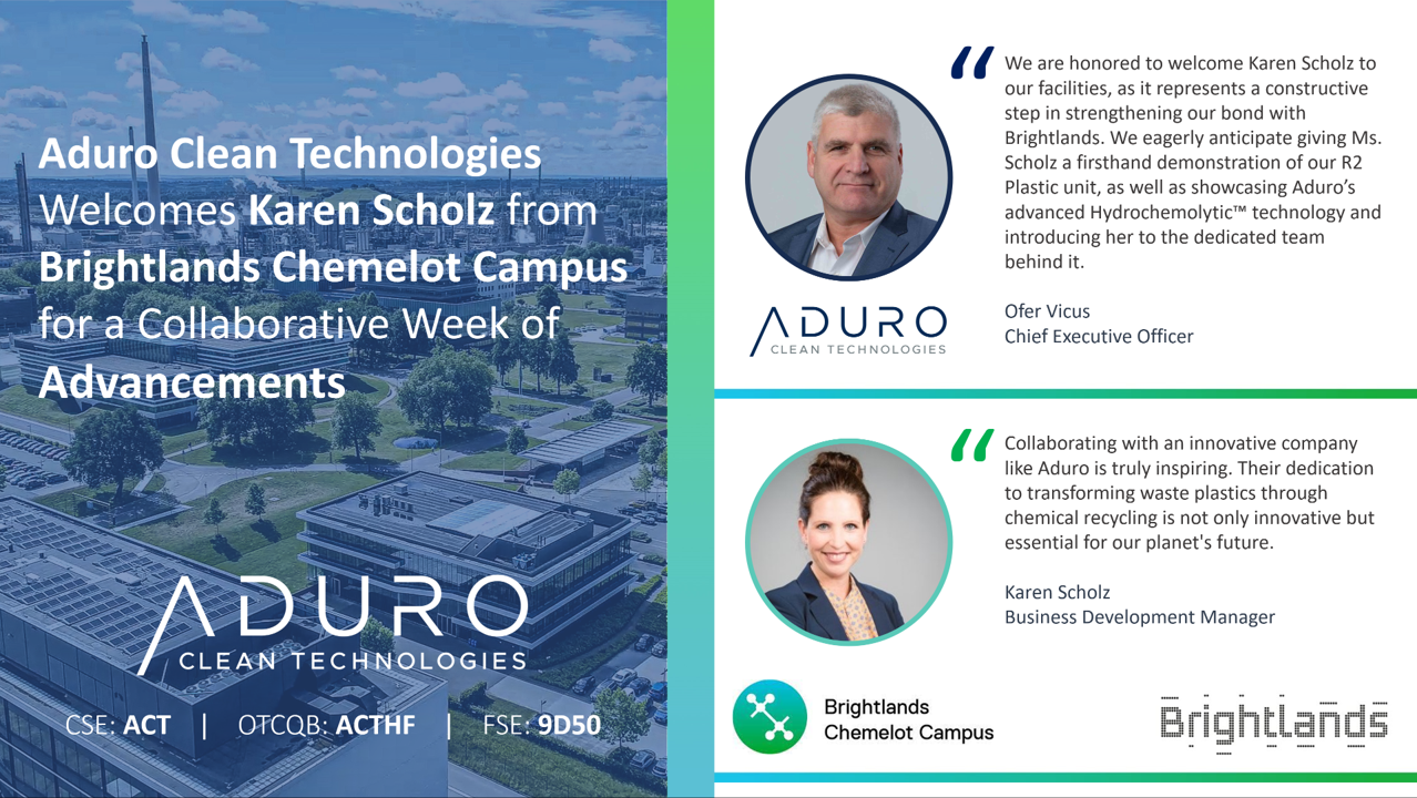 Aduro Clean Technologies Welcomes Karen Scholz from Brightlands Chemelot Campus for a Collaborative Week of Advancements