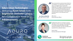 Aduro Clean Technologies Welcomes Karen Scholz from Brightlands Chemelot Campus for a Collaborative Week of Advancements