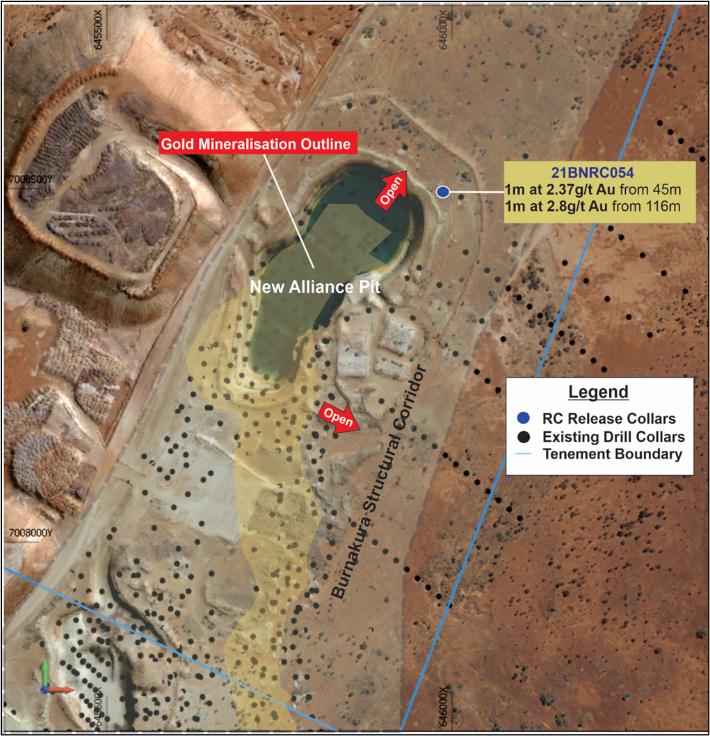 Phase 2 drilling completed for New Alliance target, showing anomalous RC intercepts previously reported.