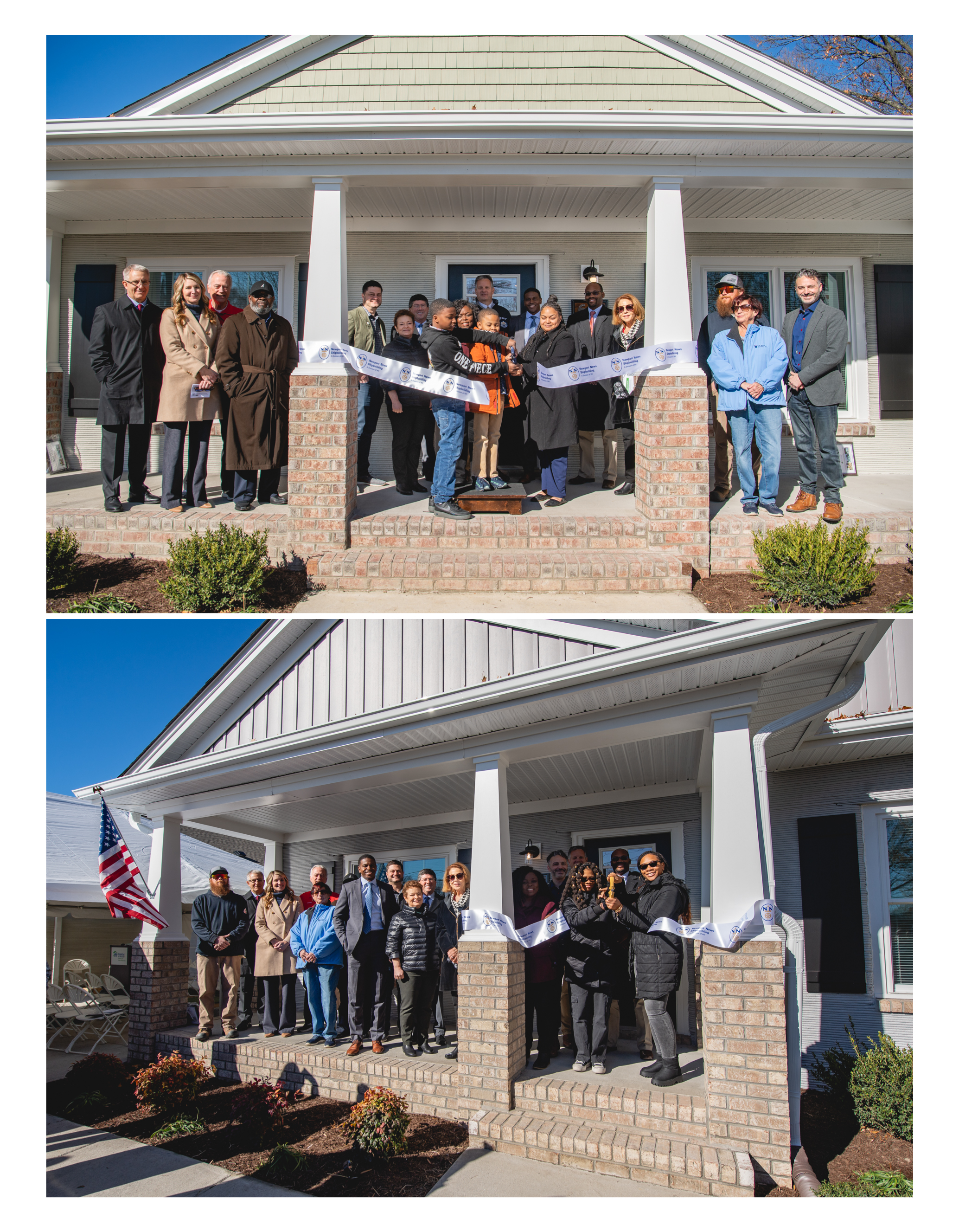 A dedication ceremony and ribbon cutting was held Tuesday, December 12, 2023 for the 20th and 21st houses volunteers from HII’s Newport News Shipbuilding division have constructed in partnership with Habitat for Humanity Peninsula and Greater Williamsburg since 2002 (Photo by Ashley Cowan/HII).