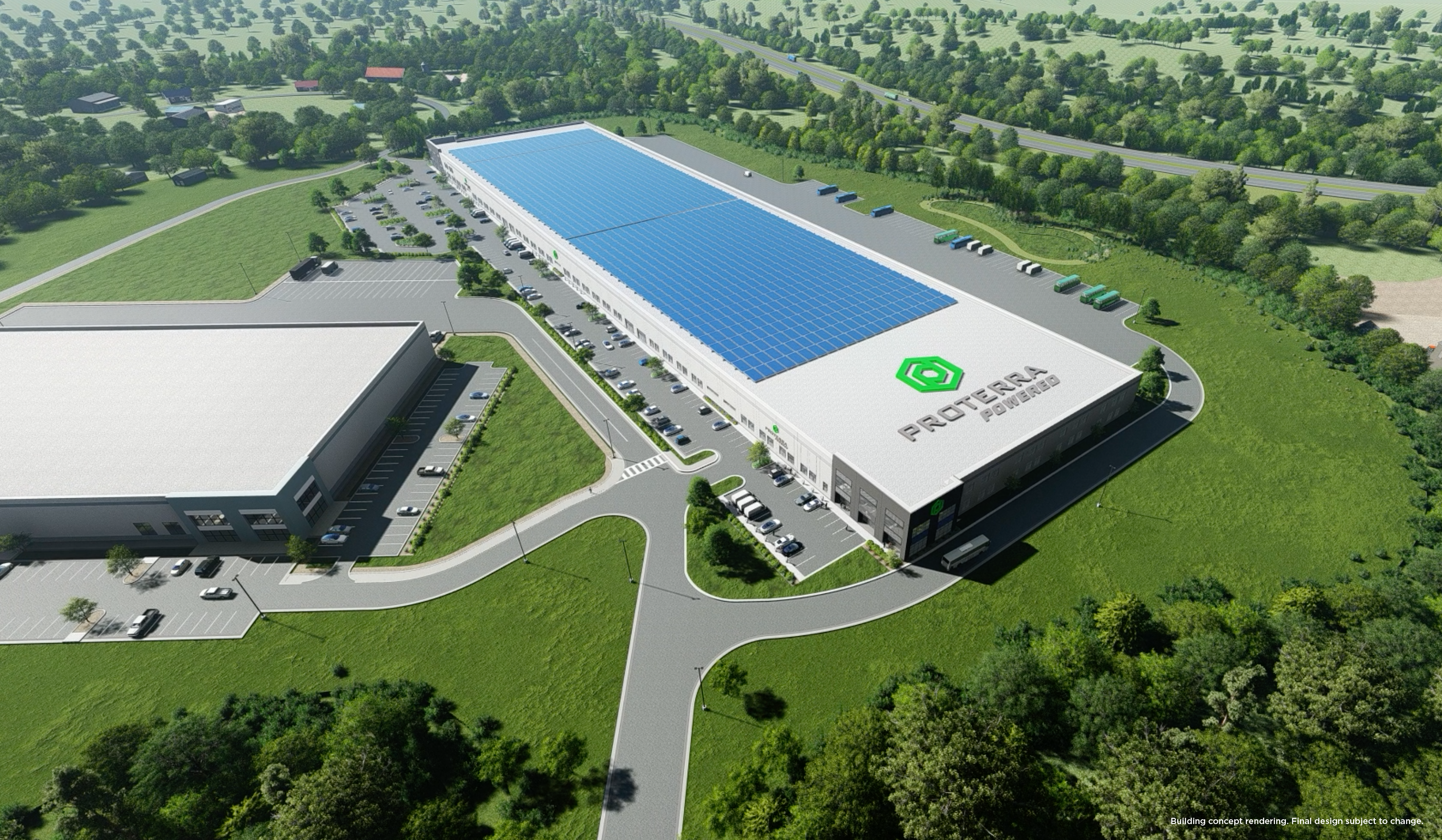 Proterra's new Spartanburg County EV battery system manufacturing facility (building rendering)