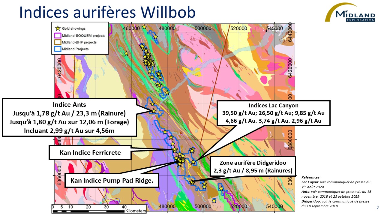 Figure 2 Indices aurifères Willbob