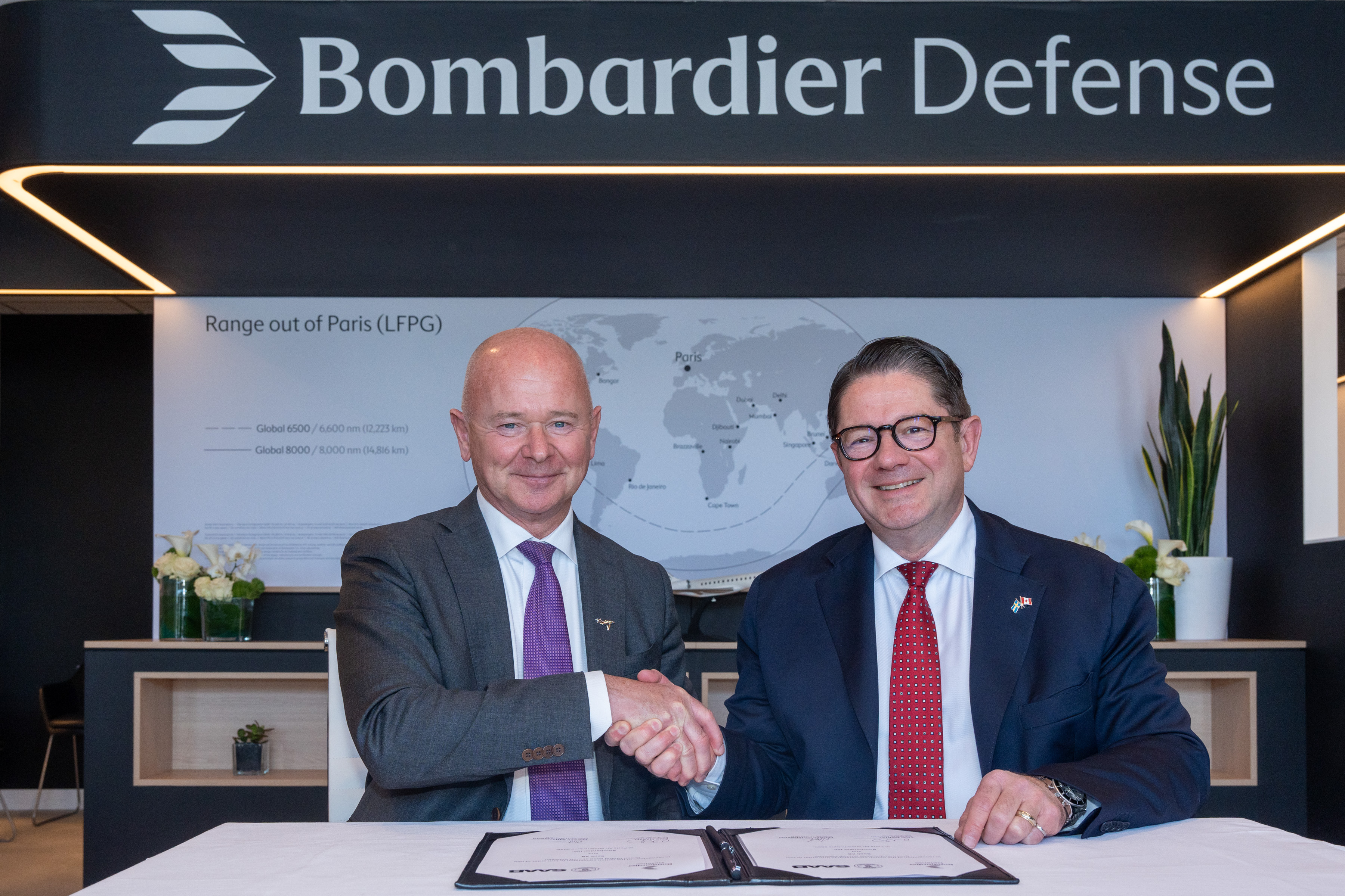 Eric Martel, President and CEO of Bombardier, and Micael Johansson, President and CEO of Saab, at the Paris Air Show 2025. 