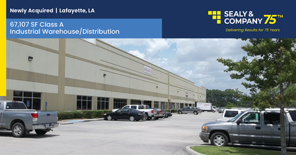 Sealy & Company acquired 1811 N. University Drive in Lafayette, LA. The property is a 67,107 SF Class A industrial warehouse/distribution facility.