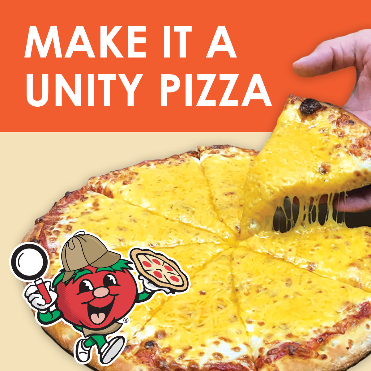 Unity Pizza – Snappy Tomato Pizza
In support of National Bullying Prevention Month and celebrating National Pizza Month, donations of a $1 change any round medium or large Snappy Tomato Pizza into a Unity Pizza.  We added cheddar cheese to represent the color of Unity Day and each $1 was donated to PACER’s National Bullying Prevention Center. “Add Cheddar and Make It Better” Total raised $5,818.
Visit SnappyTomato.com/UnityPizza for more information. 
#SnappyTomato
