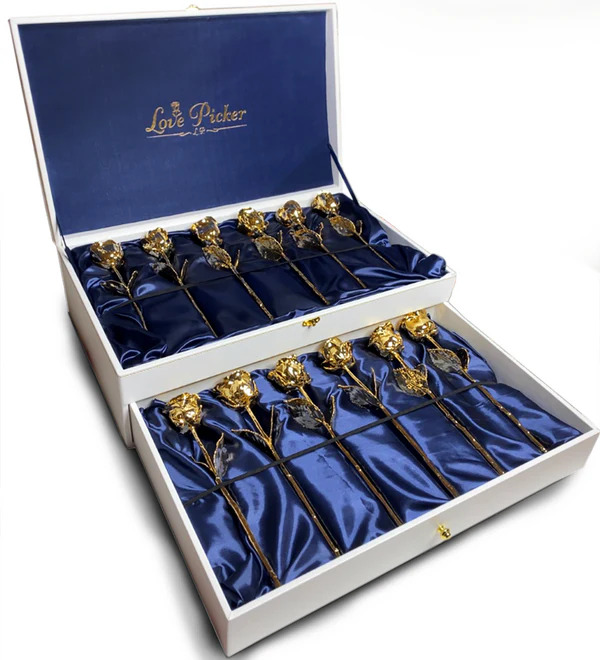 Love Picker offers several options including One Dozen 24K Gold Dipped Roses