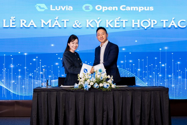 Hailey Nguyen, founder and CEO of Luvia (left); Jonah Lau, project lead and core contributor of Open Campus (right)