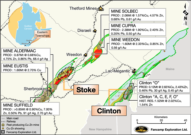 Areas of past copper mineralization at Stoke and Clinton Projects