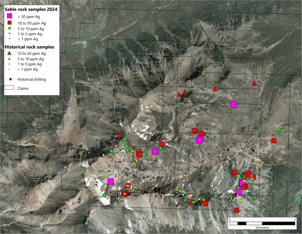 Distribution of silver results at the Perk Rocky project.